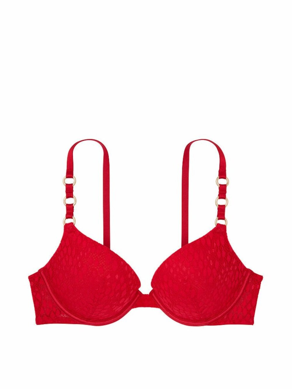 Victoria's Secret Very Sexy Push-Up Bra Red Lace 36DD Gold Ring Straps